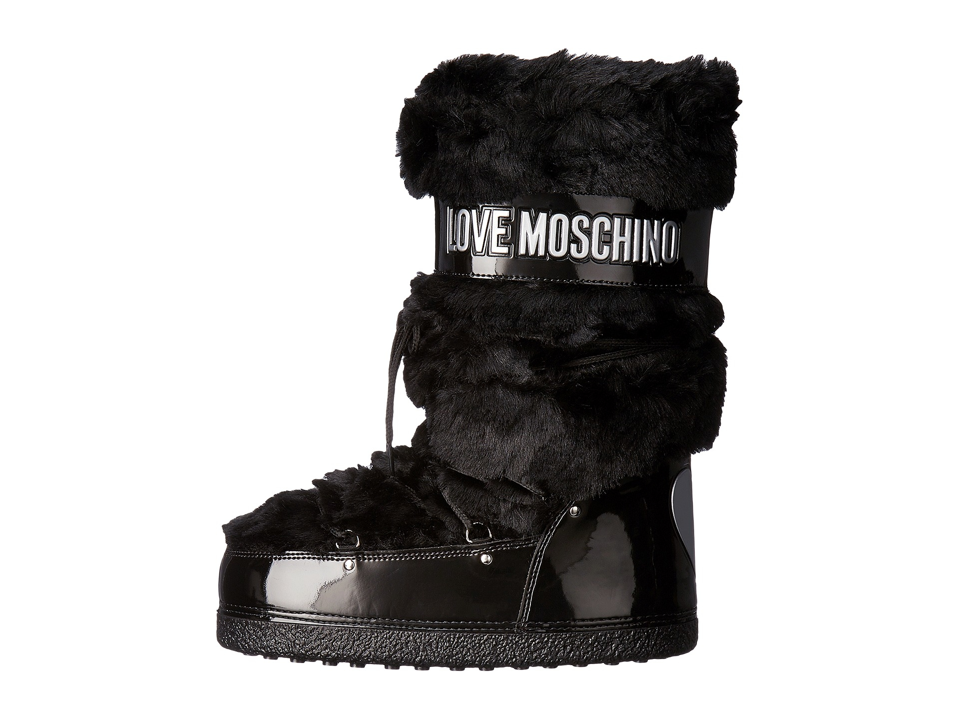 Lyst - Love Moschino Faux-Fur Moon Boots in Black