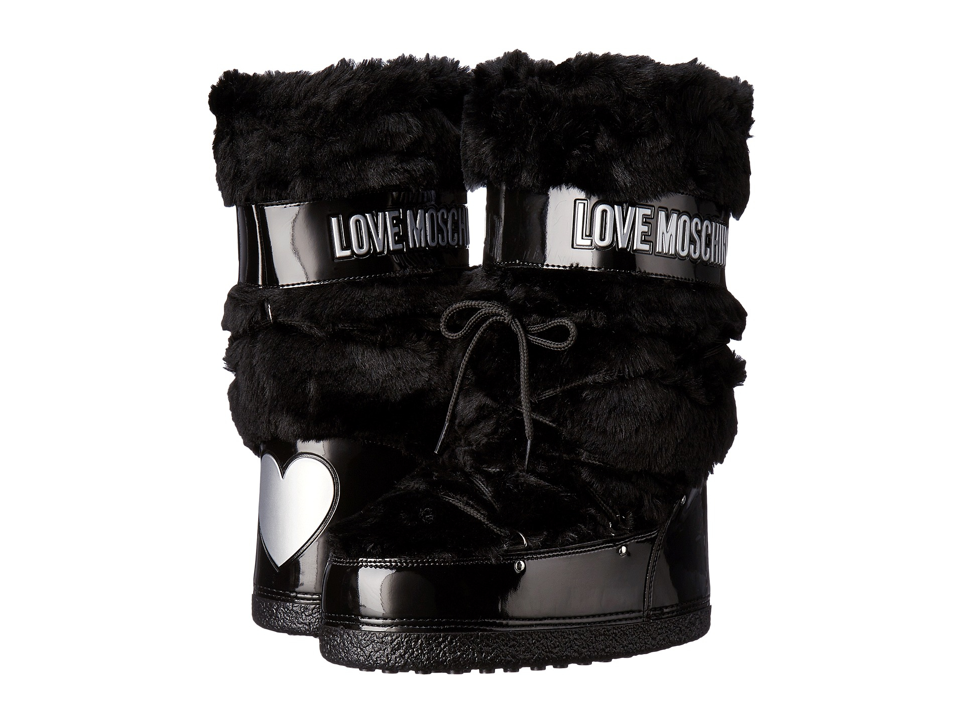 Lyst Love Moschino FauxFur Moon Boots in Black