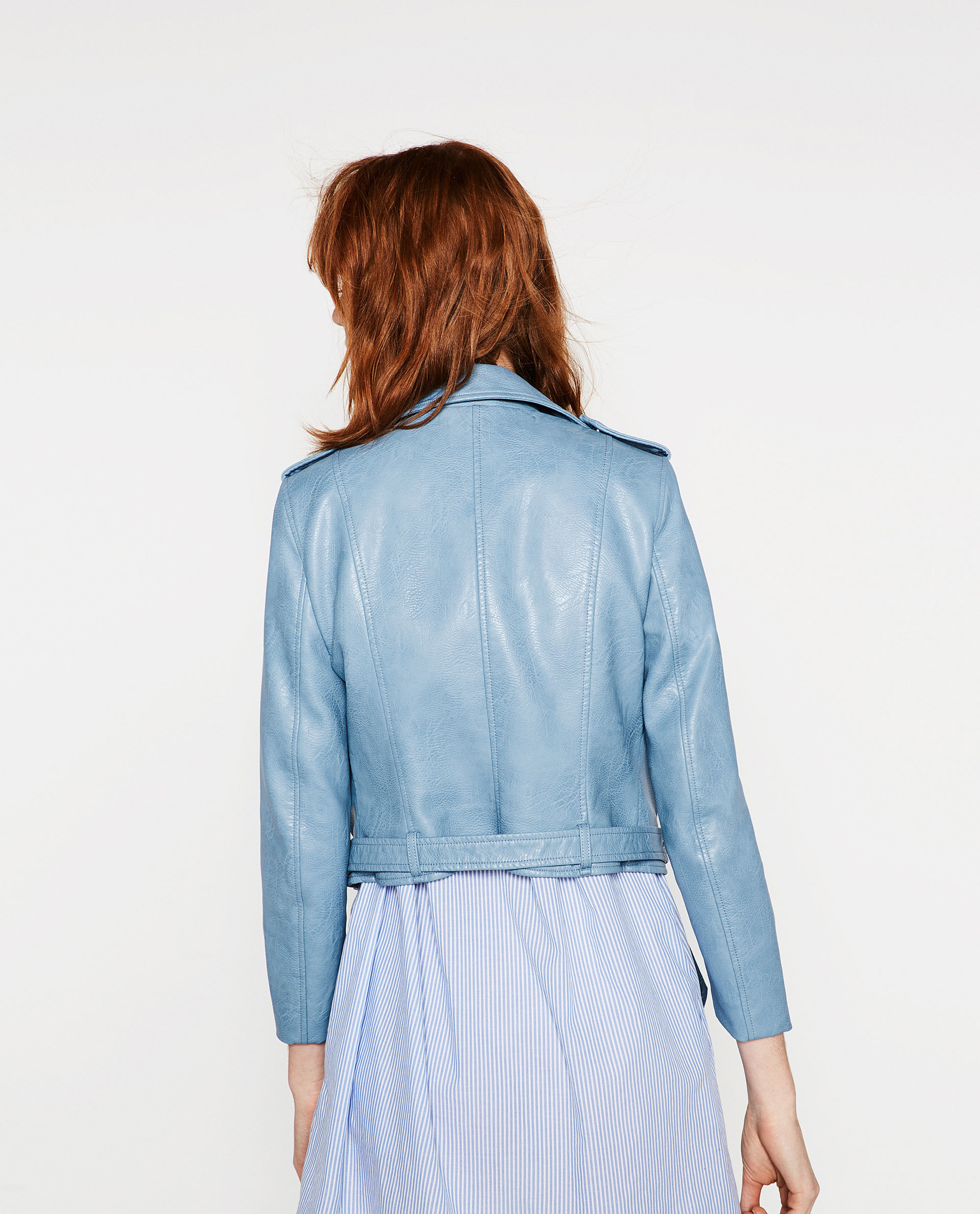 Zara Faux Leather Jacket In Blue Lyst Gallery
