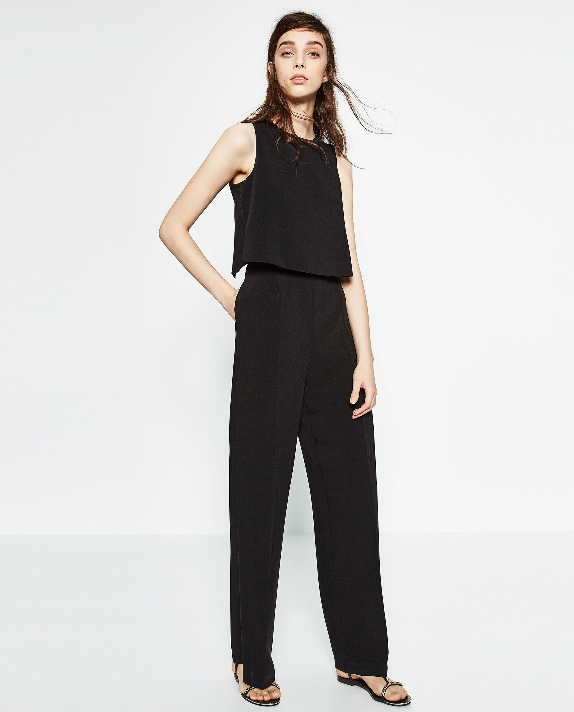 Zara Crepe Jumpsuit in Black | Lyst