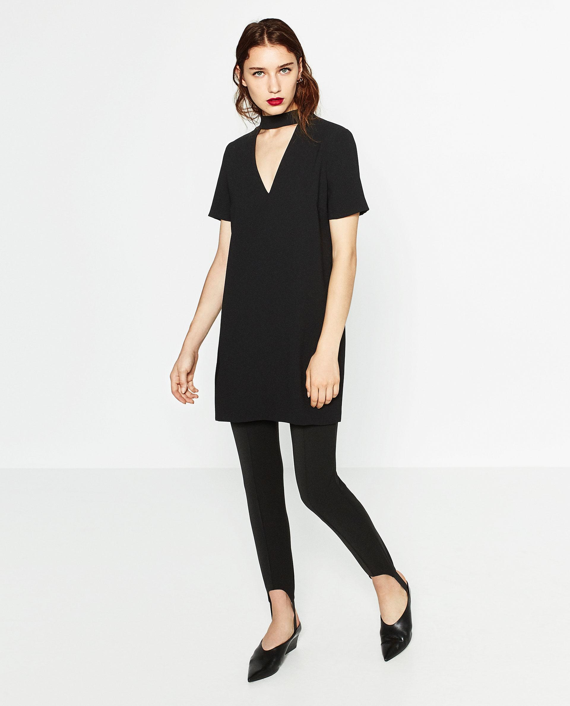 Zara Mini Dress With Collar Detail in Black | Lyst