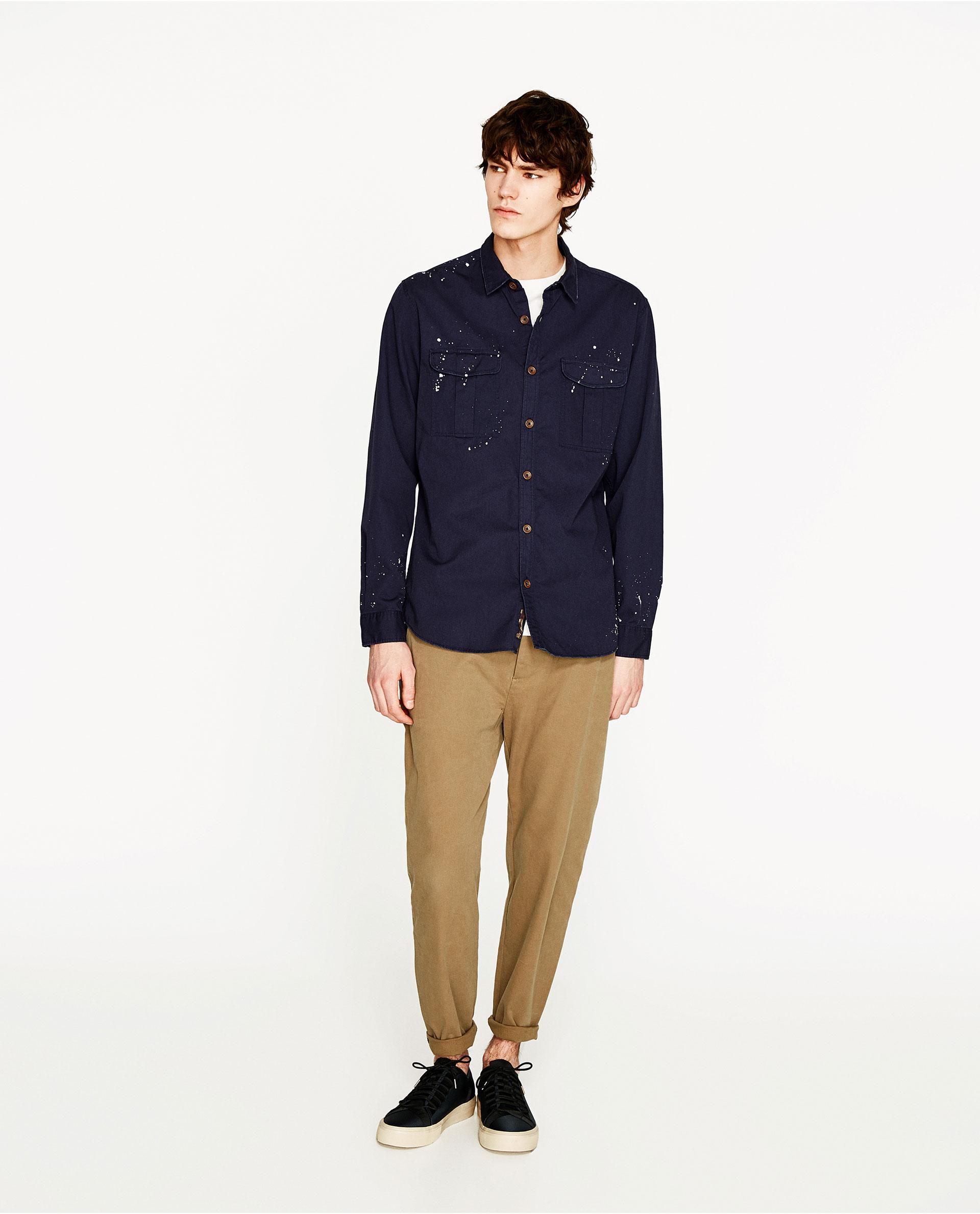 Zara Ripped zara ripped painted shirt in blue for lyst Zara Ripped zara ripped painted shirt in blue for lyst